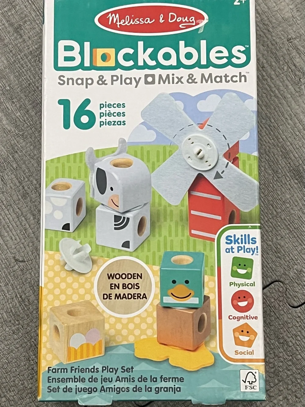 Melissa & Doug Blockables Farm Friends 16pc Wooden Building Blocks Set Age 2+